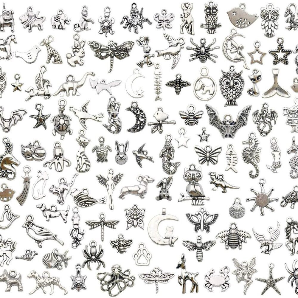 Animal Charms Collection, BULK 100 Mini Small Silver Charms Metal Pendant Craft
